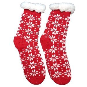 Slipper Socks Reindeer Home floor Socks Winter Warm Cozy Fuzzy lined Socks(Red)
